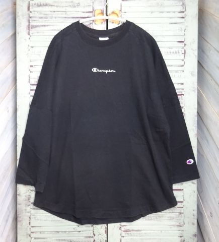 Champion ビッグシルエット 七分袖 Ｔシャツ チャンピオン ティーシャツ Ｓサイズ ブラック 黒 ワイドシルエット 大きめ ゆったり