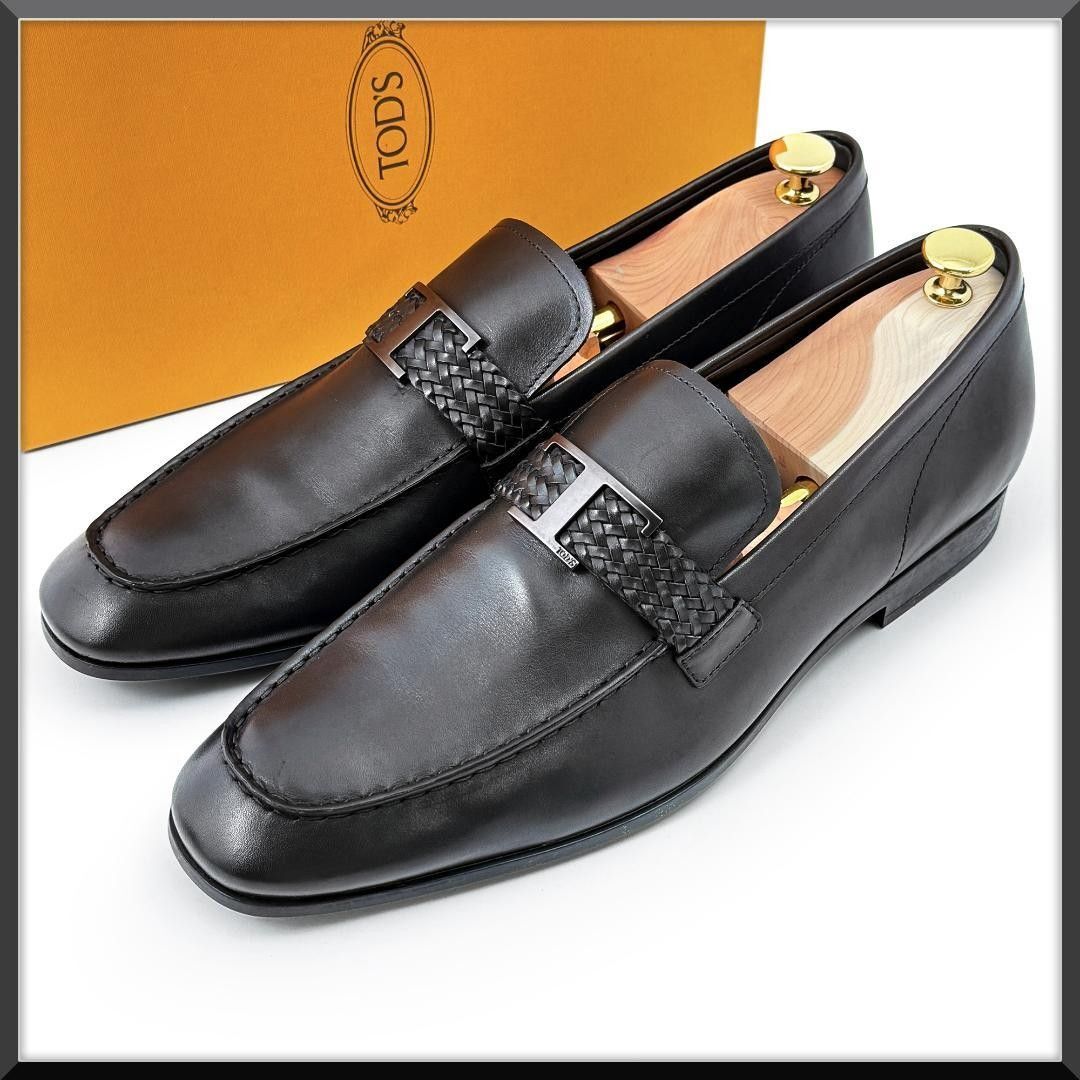 【未使用級】トッズ TOD'S ローファー モカシン Tタイムレス 黒 ブラック オールブラック 真っ黒 29㎝ 10 メッシュ