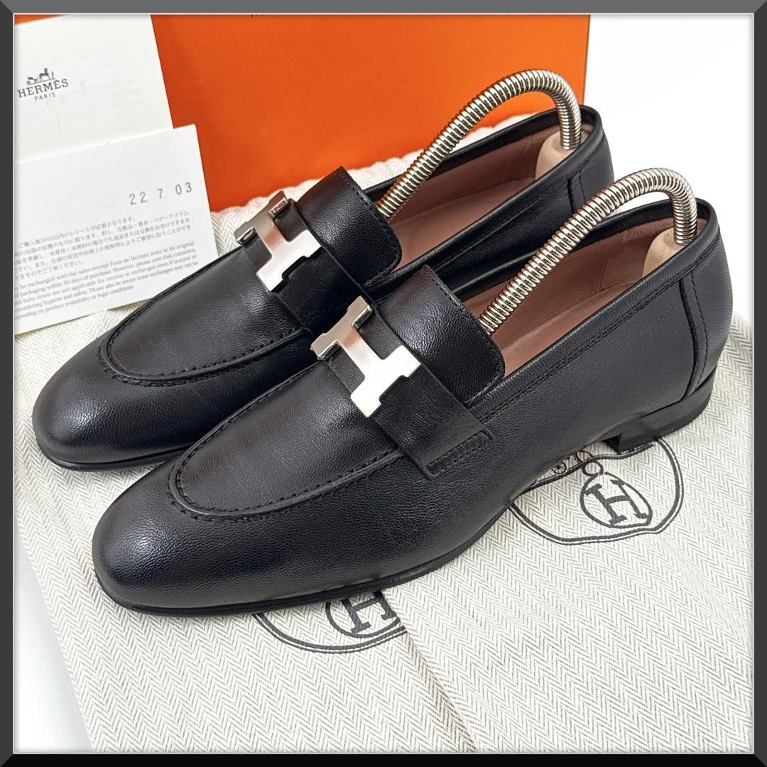 【未使用】 エルメス HERMES ローファー モカシン　パリ コンスタンス 黒 ブラック シルバー 22.5㎝ 35