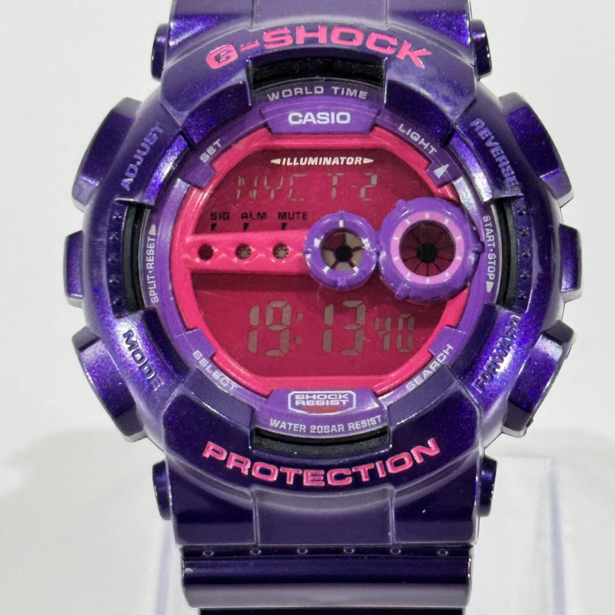 【１円～】CASIO カシオ G-SHOCK GD-100SC クレイジーカラーズ パープル×ピンク メンズ腕時計 稼働品