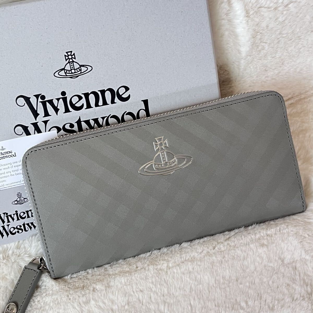 新品タグ付き◆VivienneWestwood メンズ レザー長財布 ラウンドファスナー グレー ヴィヴィアンウエストウッド グレー