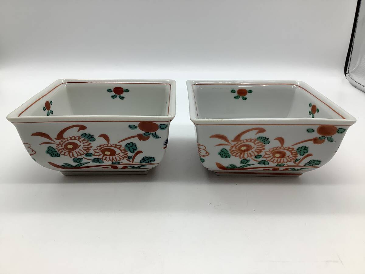 n6906 橘吉 たち吉 赤絵 角小鉢 2客 煮物鉢 角皿 中皿 角鉢 和食器 保管品