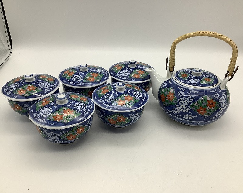 n6902 有田焼 鶴松窯 蓋付湯呑 湯飲み 5客 急須 和食器 陶器 煎茶道具 茶器 保管品