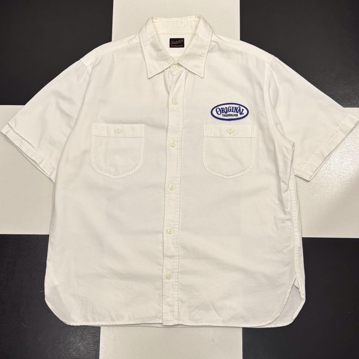 【327】 テンダーロイン ピケ ロゴ ワッペン ボックス マチ ワーク シャツ M ホワイト 白 White TENDERLOIN Work Shirt piqu