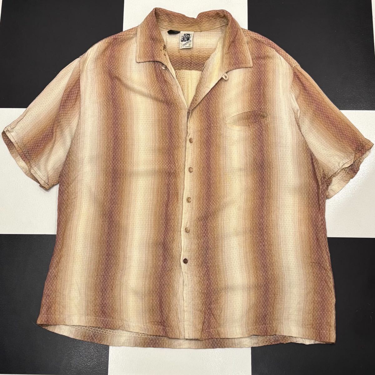 【338】 70s アメリカ製 ケニントン オンブレ ストライプ 柄 レーヨン オープンカラー シャツ KENNINGTON Shirt Stripe vintage ビンテージ