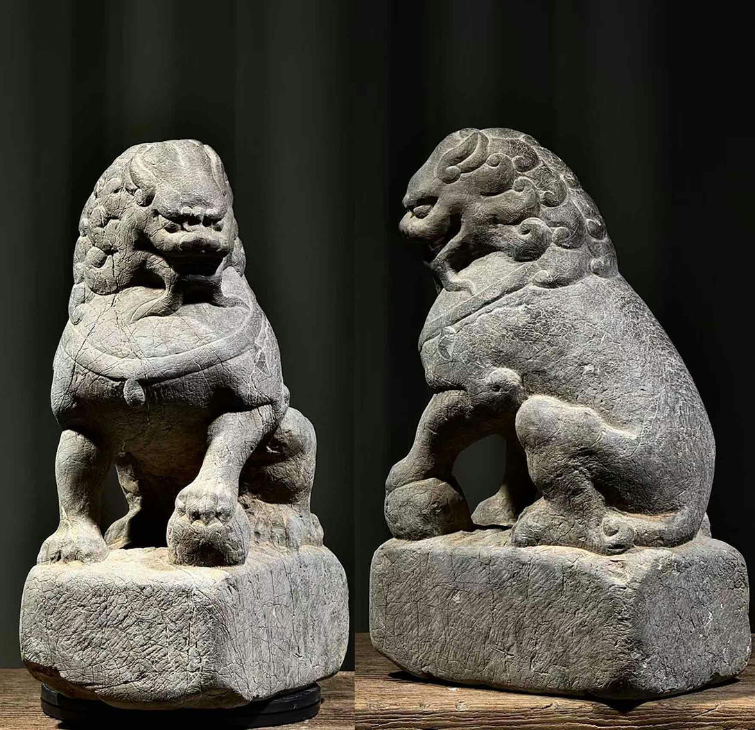 ◆旧家買出品◆W048明時代 青石 案頭獅 青石細密細工★古置物★古賞物★古擺件★蒐集家放出★唐物 