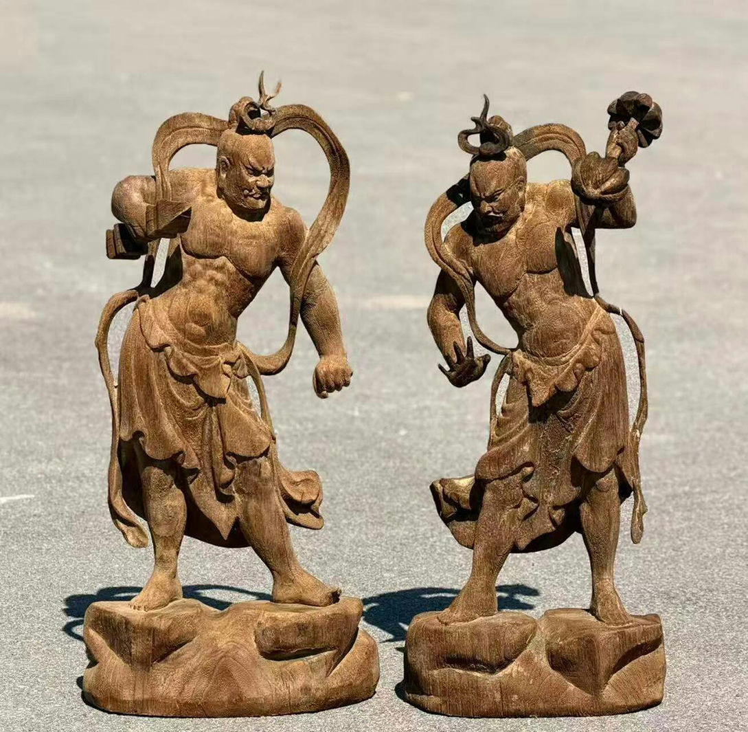 ◆旧家買出品◆W065宋時代 楠木 力士一対 楠木細密細工★古置物★古賞物★古擺件★蒐集家放出★唐物 