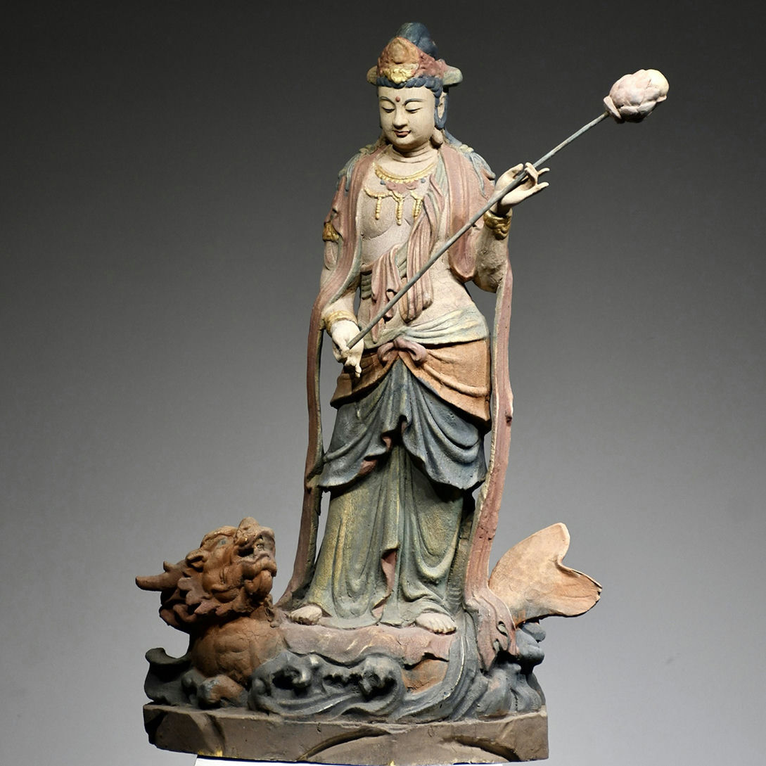 ★旧家蔵出し・時代物★H608宋時代 楠木 木彫彩絵鰲魚観音 楠木細工彫刻 超絶技巧・仏像 仏教古美術 細密造 寺院収蔵品 