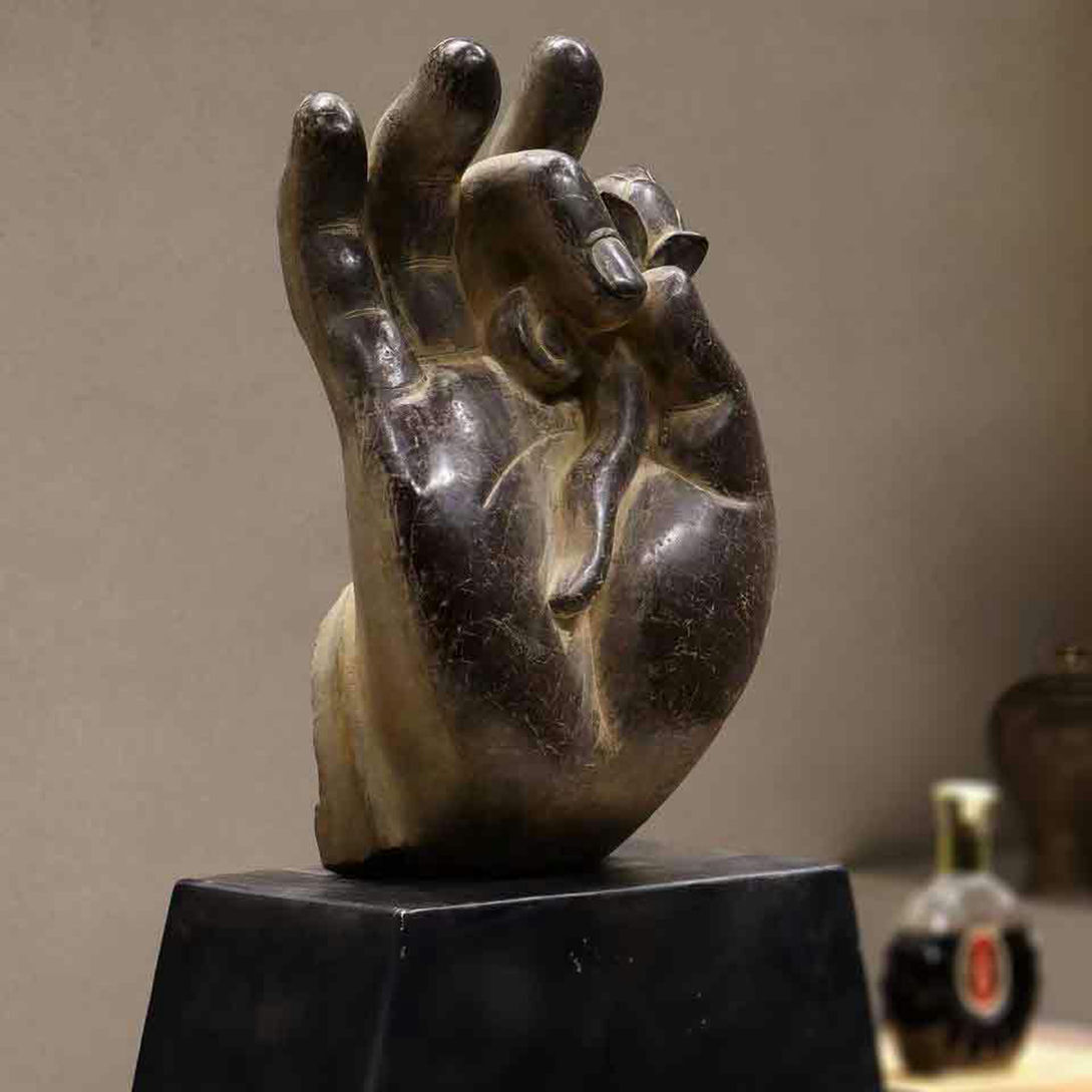 ◆旧家買出品◆W0831唐時代 青石 大仏手 青石細工彫刻 超絶技巧・仏像 仏教古美術 細密造 寺院収蔵品 
