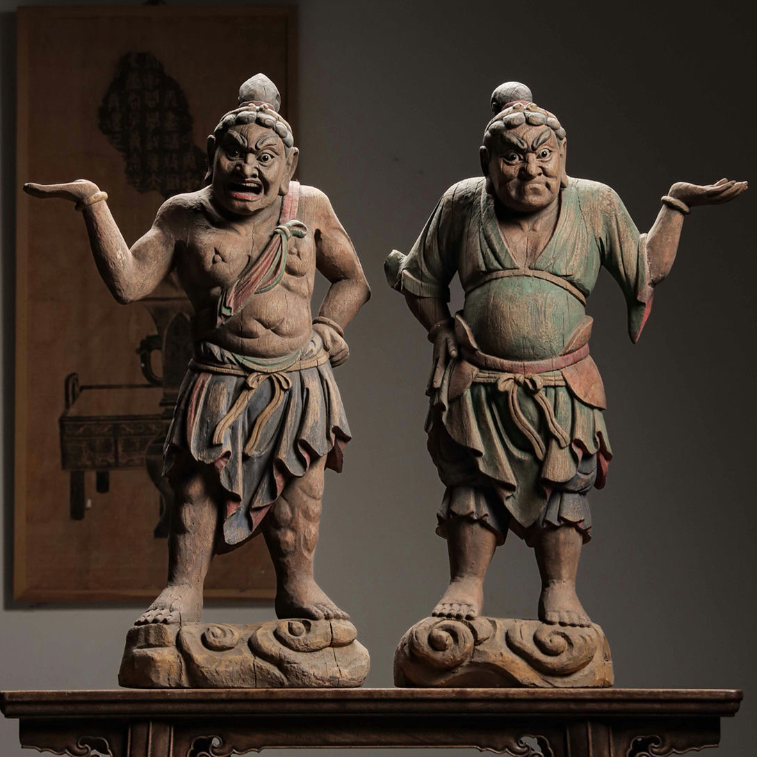 ★旧家蔵出し・時代物★W5123宋時代 楠木木彫 金剛力士哈二将造像 楠木細工彫刻★仏教古美術★仏像★細密細工★廃寺旧蔵★廃寺買出品