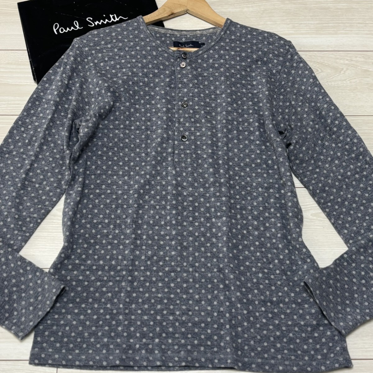 美品/XLサイズ●ポールスミス Paul Smith 長袖Tシャツ ロンT ヘンリーネック ドット柄 総柄 トップス メンズ