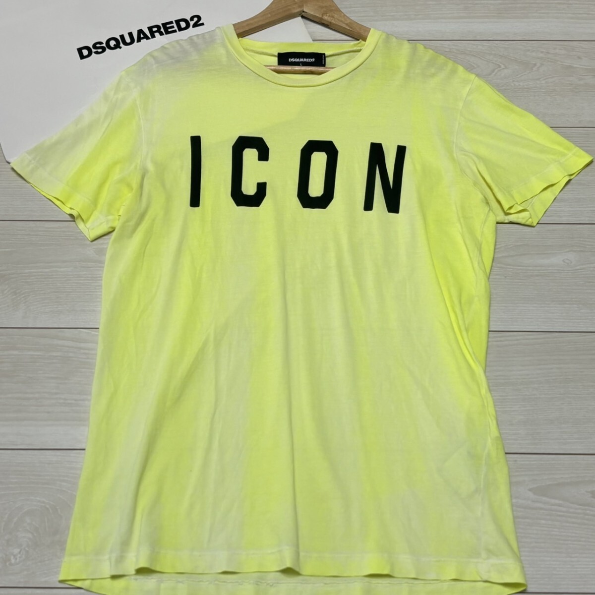 DSQUARED2 ディースクエアード 半袖Tシャツ ICON コットン ロゴ アイコン ネオンカラー イエロー メンズ トップス 夏 サマー Lサイズ