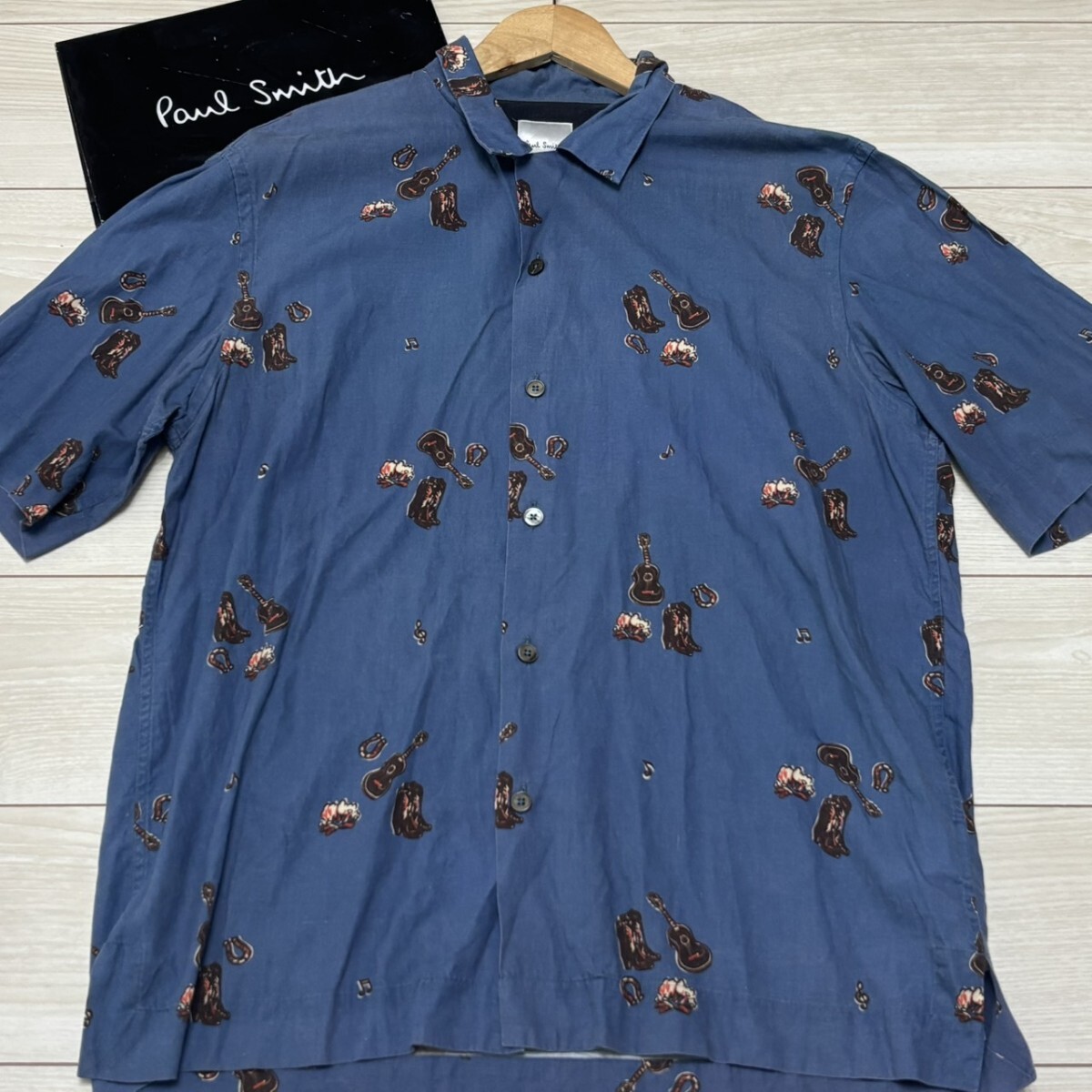 極美品/Lサイズ●Paul Smith ポールスミス 半袖シャツ アロハシャツ 総柄 メンズ トップス ブルー 夏 サマー
