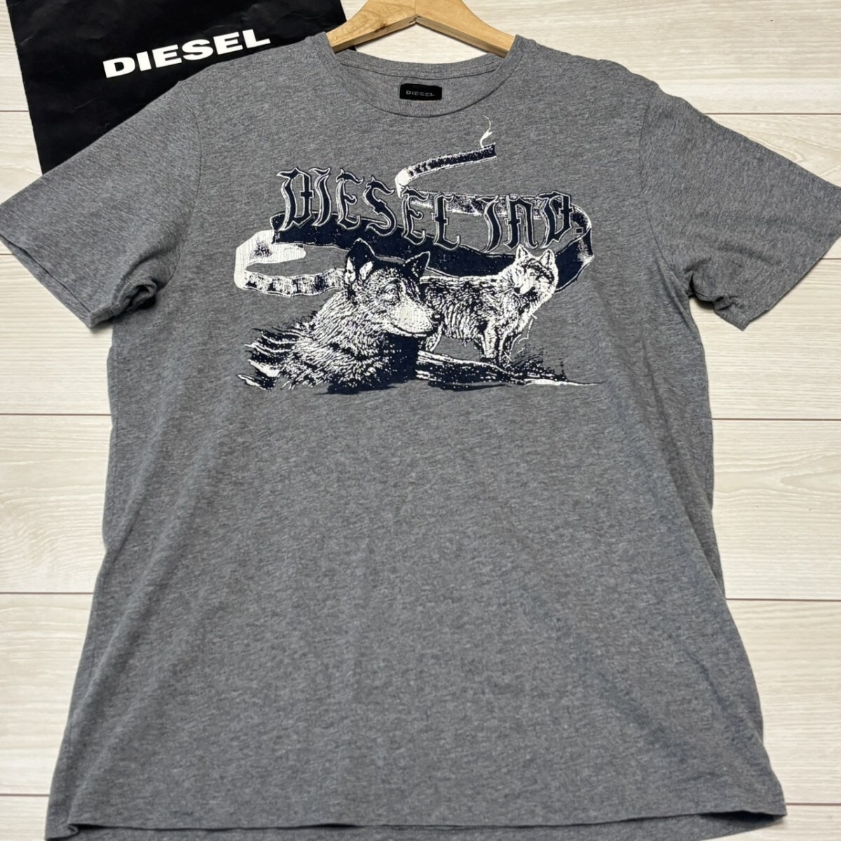 極美品/Lサイズ相当●DIESEL ディーゼル 半袖 Tシャツ ロゴプリント アニマル メンズ トップス グレー 夏 サマー