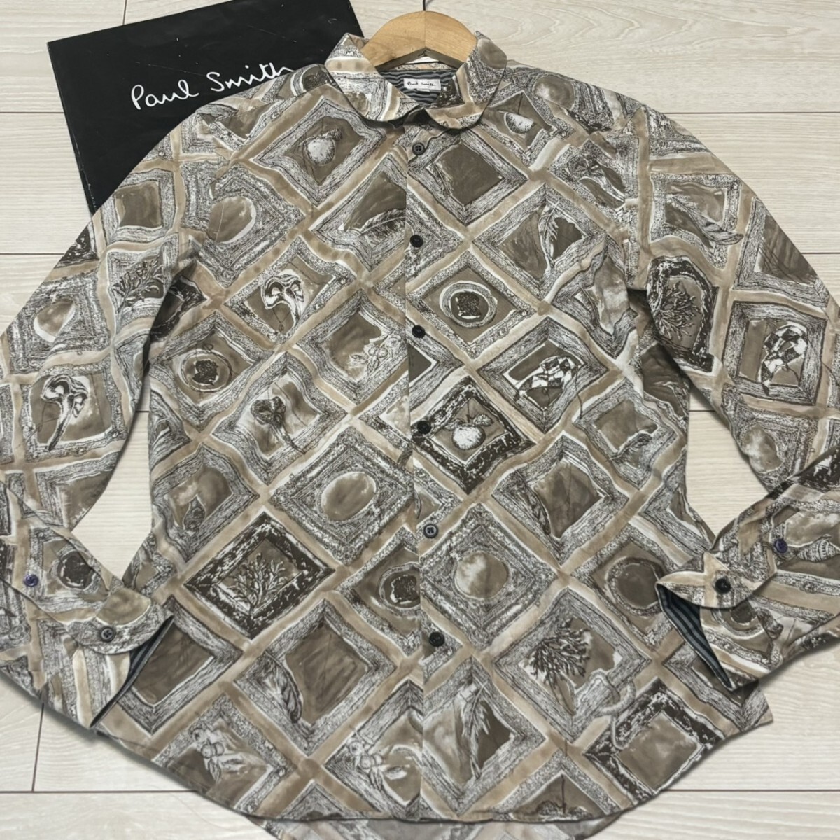極美品/Lサイズ●Paul Smith ポールスミス 長袖シャツ 総柄 柄シャツ ダイヤモンド メンズ トップス