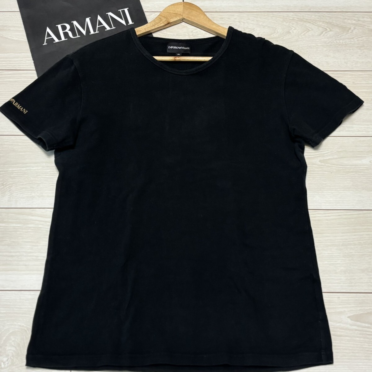 極美品/XLサイズ●EMPORIO ARMANI エンポリオアルマーニ 半袖Tシャツ イーグルロゴ ブラック 黒 夏 サマー メンズ トップス