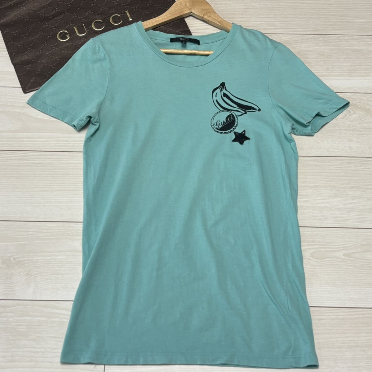 極美品/Mサイズ●グッチ GUCCI 半袖 Tシャツ ワッペン 星 スター ティファニーブルー メンズ トップス 夏 サマー 