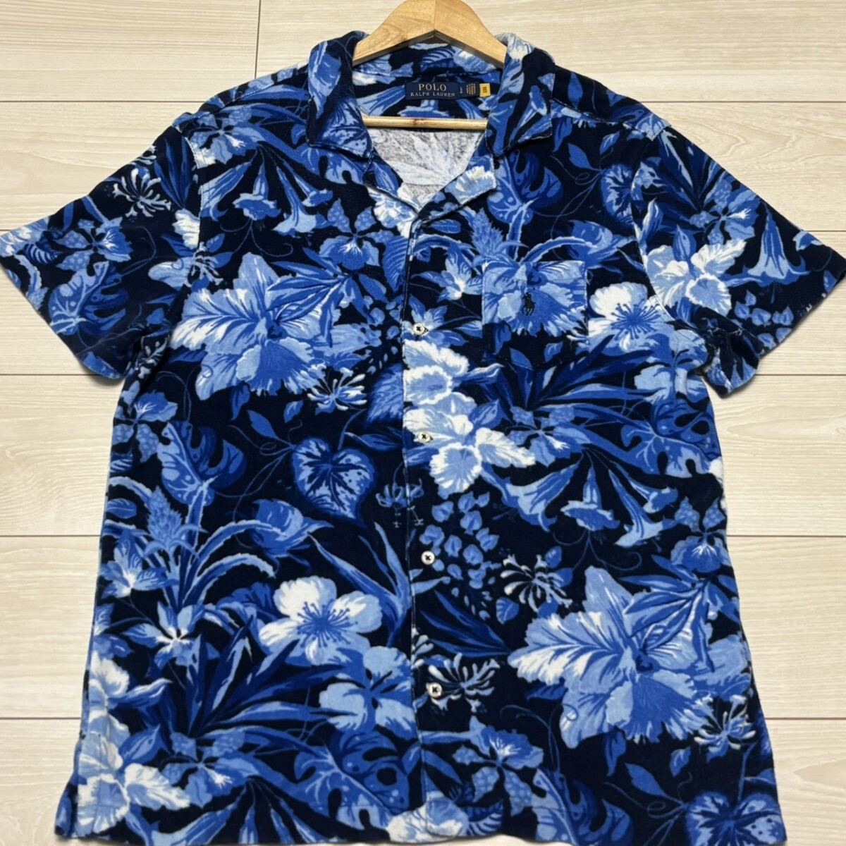 未使用級/XLサイズ相当●POLO RALPH LAUREN ポロラルフローレン 半袖シャツ 花柄 総柄 ボタニカル フラワー タオル ポニーロゴ刺繍 開襟