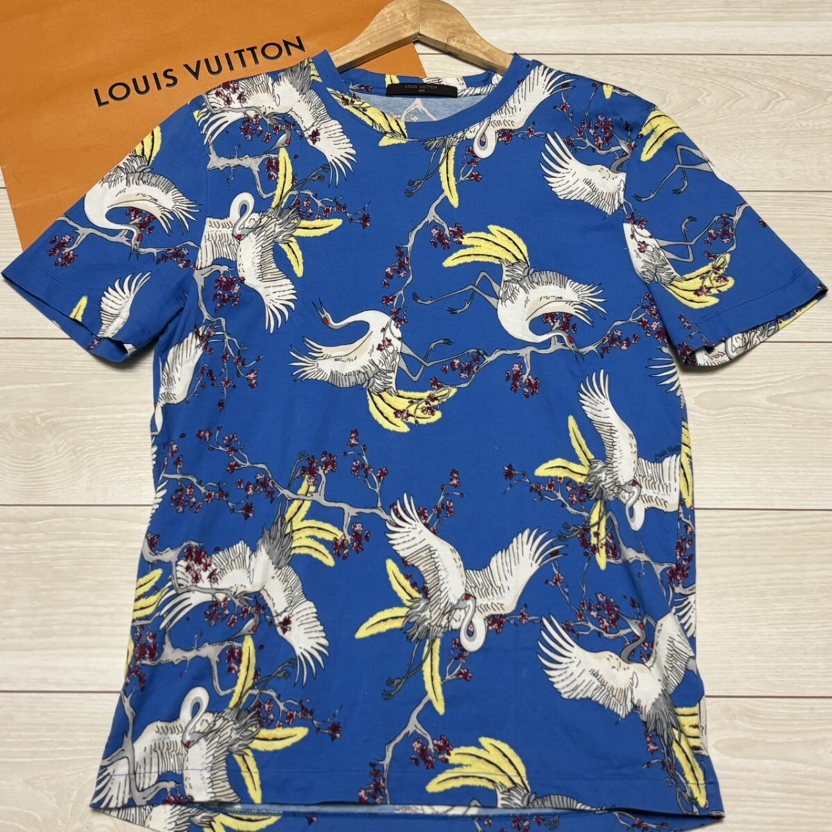 未使用級/Mサイズ●LOUIS VUITTON ルイヴィトン 半袖 Tシャツ 筆記体ブランドロゴ 総柄 花柄 アニマル 鶴柄 メンズ トップス 夏 サマー