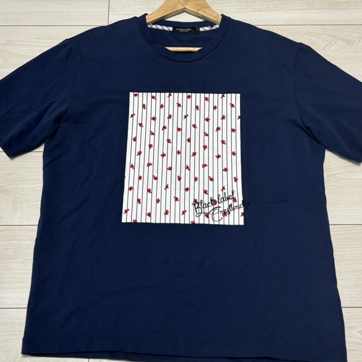 極美品/Lサイズ●BLACK CRESTBRIDGE LABEL ブラックレーベルクレストブリッジ 半袖Tシャツ 花柄 プリント カットソー ネイビー 紺 メンズ