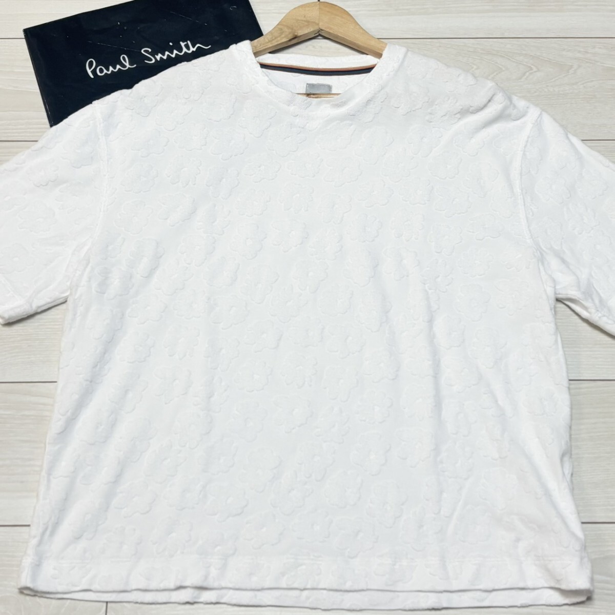 未使用級/Lサイズ●Paul Smith ポールスミス 半袖Tシャツ 花柄 3D エンボス加工 ホワイト 白 メンズ トップス