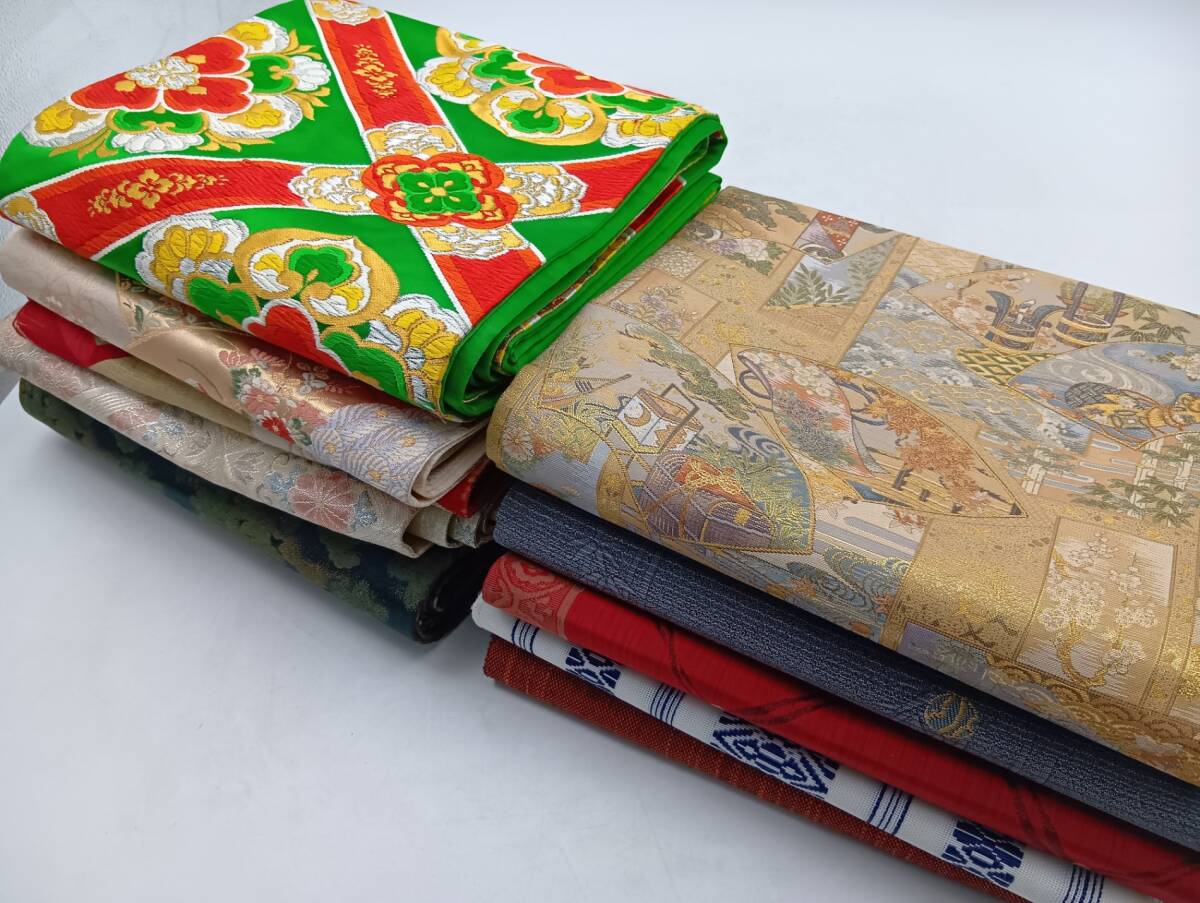 袋帯 10点セット 大量まとめ売り 正絹 刺繍 塩瀬 金銀駒 夏用 九寸 八寸 リメイク素材　アンティーク 和装_S6289