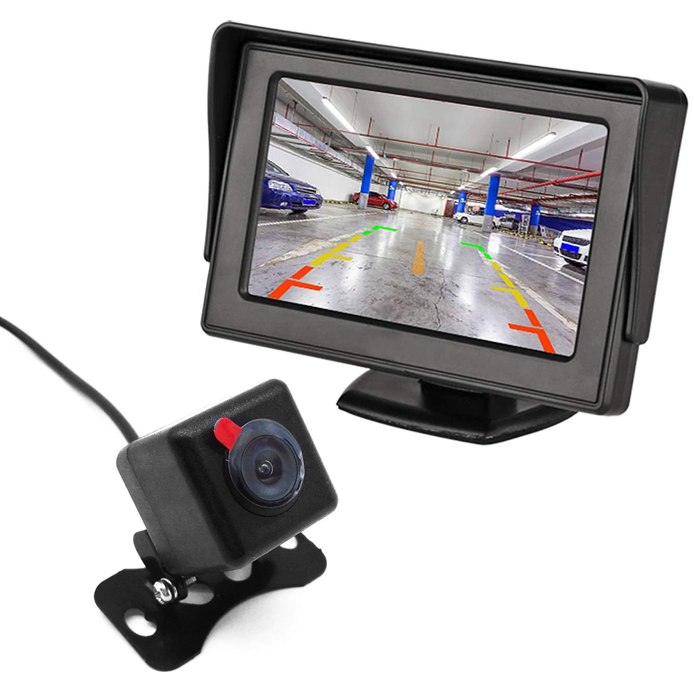 4.3インチオンダッシュモニター＋防水小型カメラセット DC12V 映像入力2系統 バックギア連動 ガイドライン 正像鏡像切替可 GW-OMT43B021SET