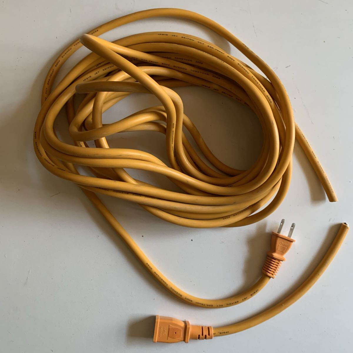 延長コード 10m 黄色 VCT 2X0.75mm2 600V SUZHOU TONGYUAN