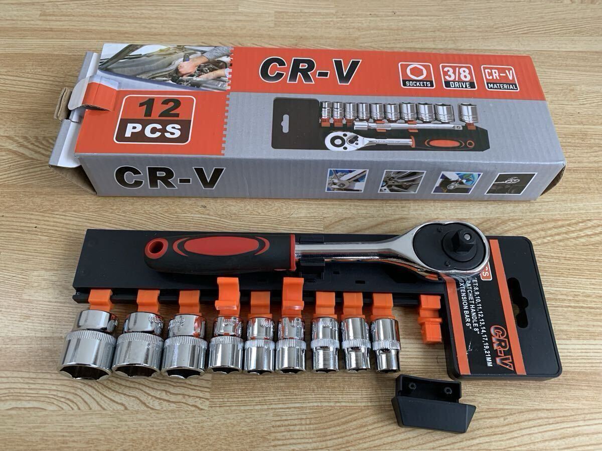 ソケットレンチセット 3/8 9.5mm 10点 ラチェット CR-V 工具