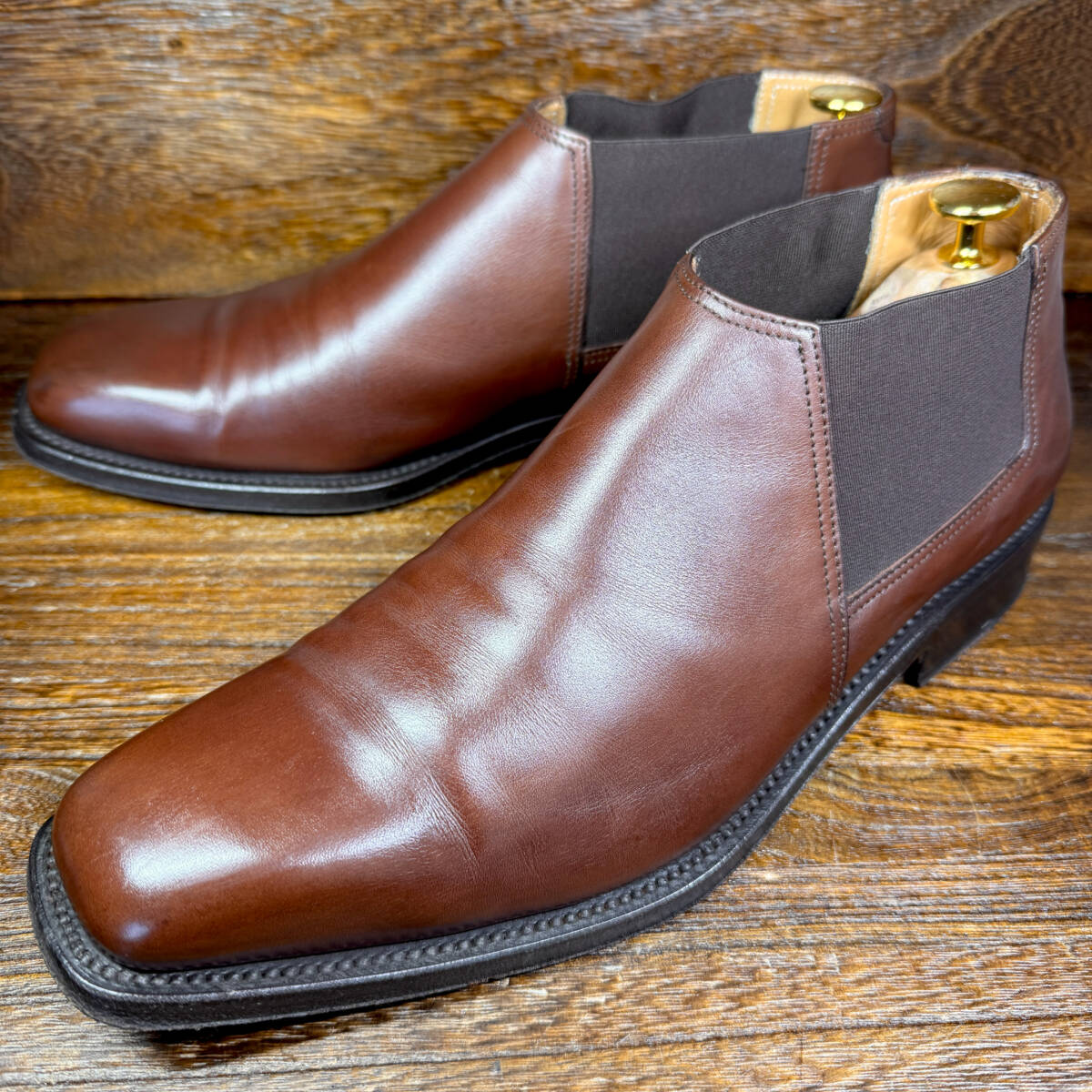 ◆Salvatore Ferragamo◆サルバトーレ フェラガモ 25.5~26.0cm サイドゴアブーツ レザー 革靴 ブラウン メンズ 靴 中古 宅急便 即決