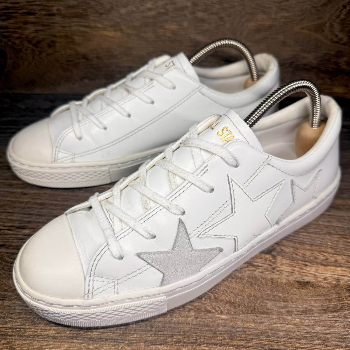 ◆CONVERSE ALLSTAR◆コンバース オールスター 22.5cm レザースニーカー 白 ホワイト スター レディース 革靴 靴 レザー 中古 宅急便 即決