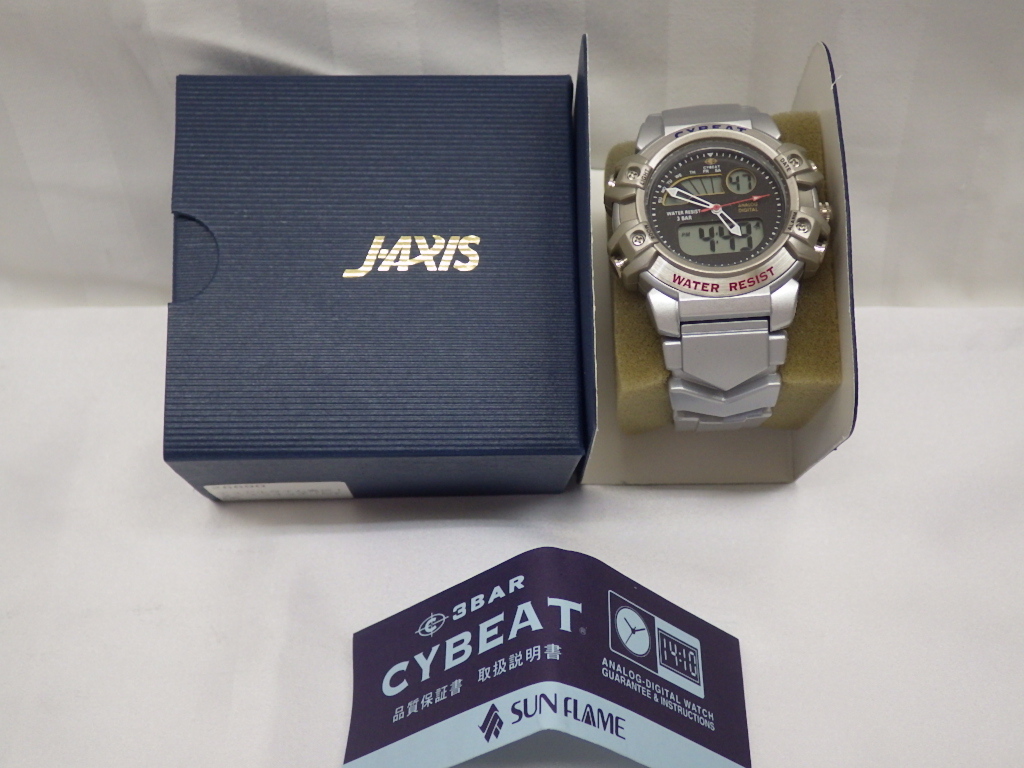 未使用保管品　稼働品　SUN FLAME　J・AXIS　CYBEAT　アナデジ　腕時計　シルバー　ストップウォッチ/アラーム/ライト機能付き