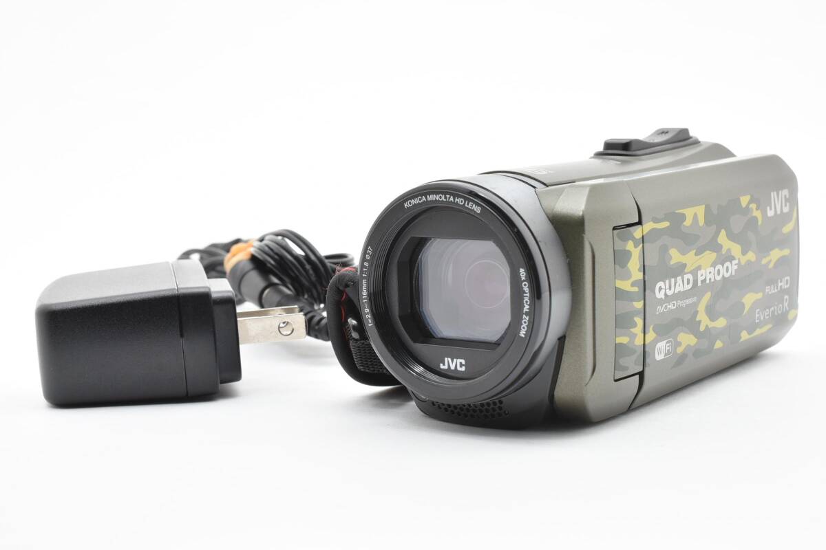 ★美品★ JVC Everio R #3549 ケンウッド ビクター ビデオカメラ 防水5m 防塵仕様 Wi-Fi対応 内蔵メモリー64GB カモフラージュ GZ-RX600-G