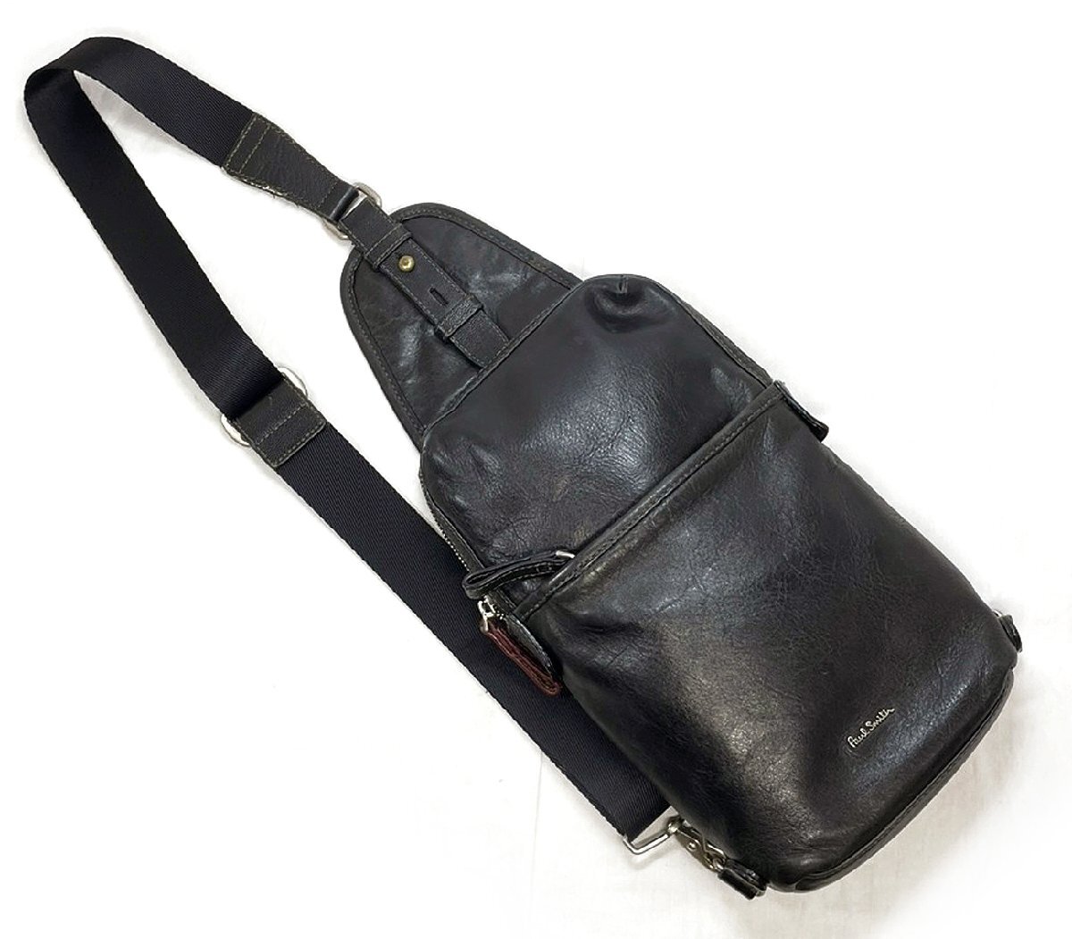 良品 ポールスミス オールレザー ボディバッグ ブラック 牛革 ワンショルダーバッグ スリングバッグ Paul Smith