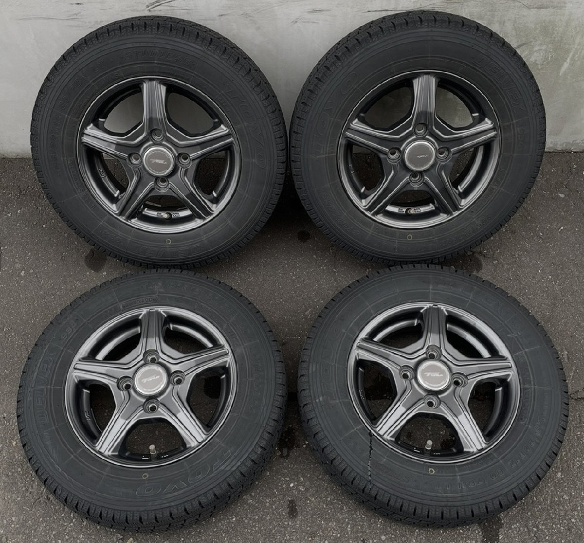BS TOPRUN VR5 12インチ アルミホイール 4.00B +42 4H PCD100 TOYO DELVEX 934 145/80R12 20年製 4本 トップラン トーヨー 4穴 4.0J 4J