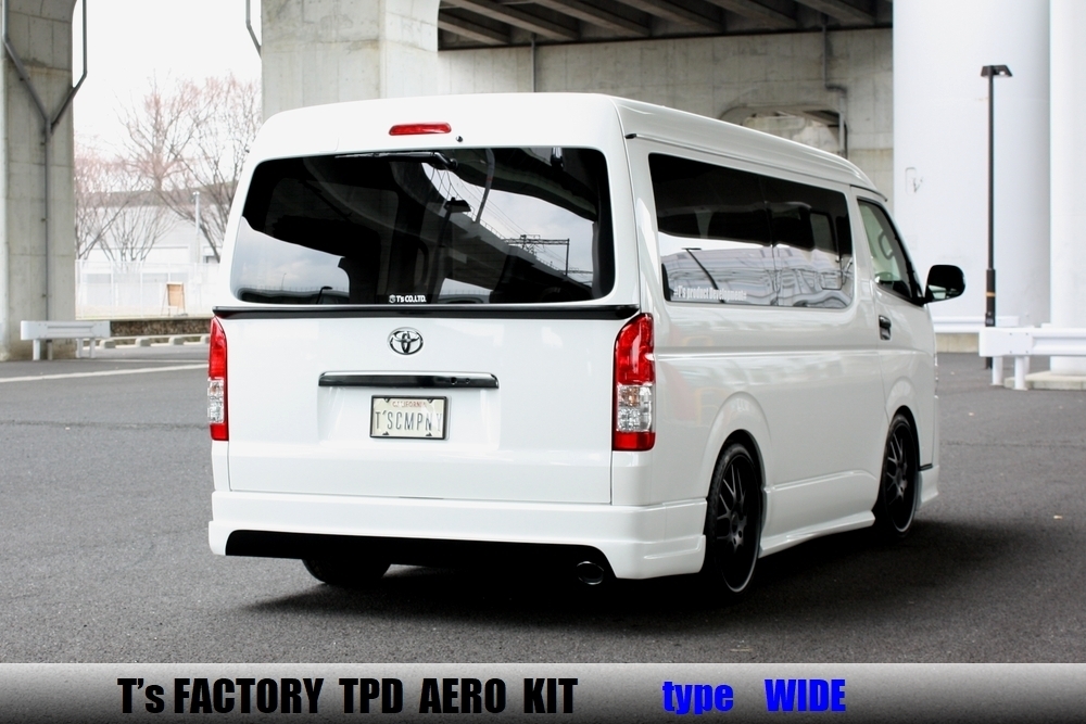 ○ T's Factory 200系 ハイエース ワイドボディ TPD エアロ リアゲートウイング 未塗装 [1型-7型] S-GL DX ワゴンGL グランドキャビン