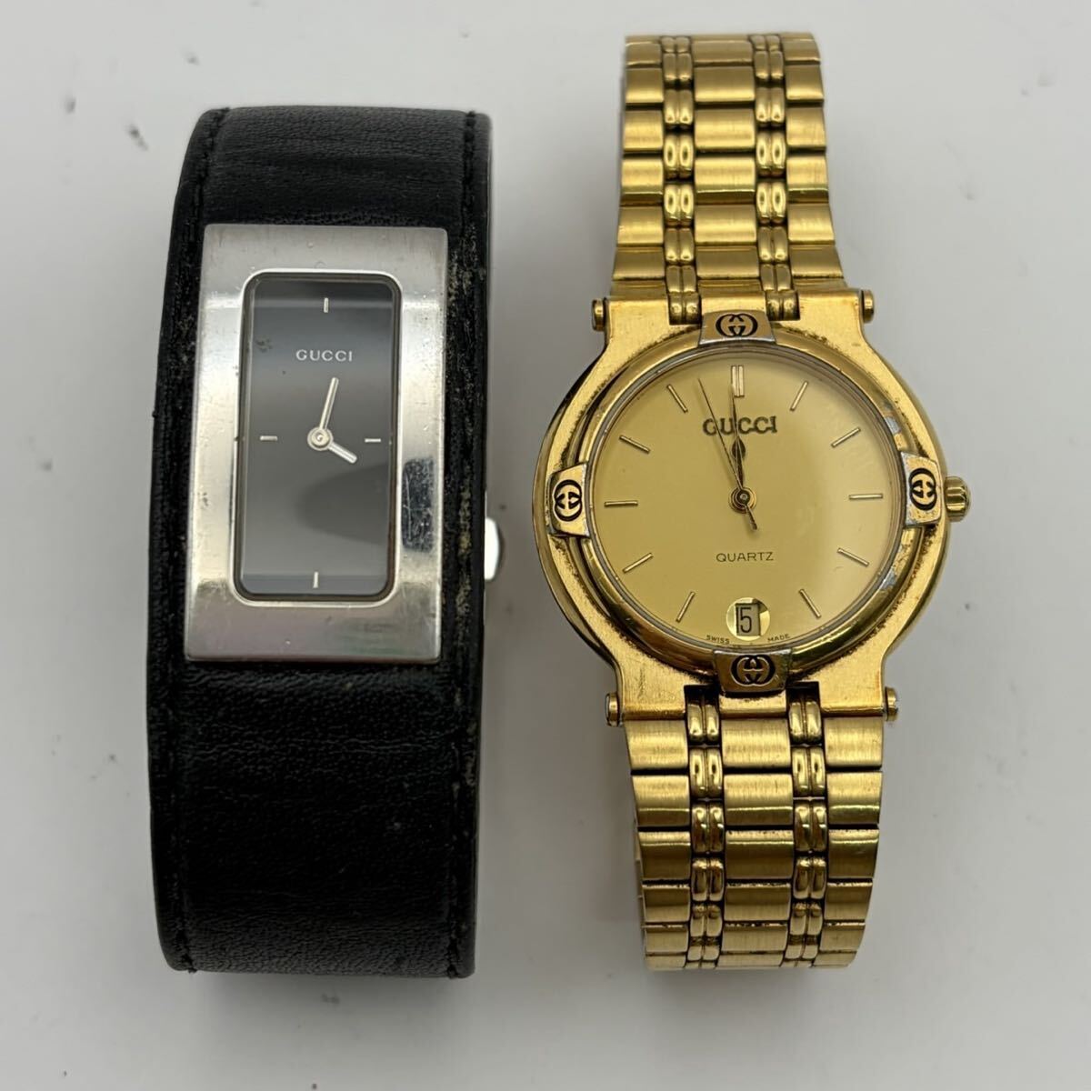【1円〜】GUCCI グッチ 2本セット 9200M GP ゴールド文字盤 クオーツ メンズ腕時計/7800S クオーツ レディース腕時計 K301P