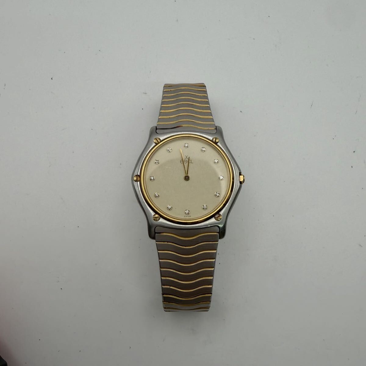 【1円〜】EBEL エベル クラシックウェーブ QZ 12Pダイヤ レディース腕時計 24K GOLD K303P