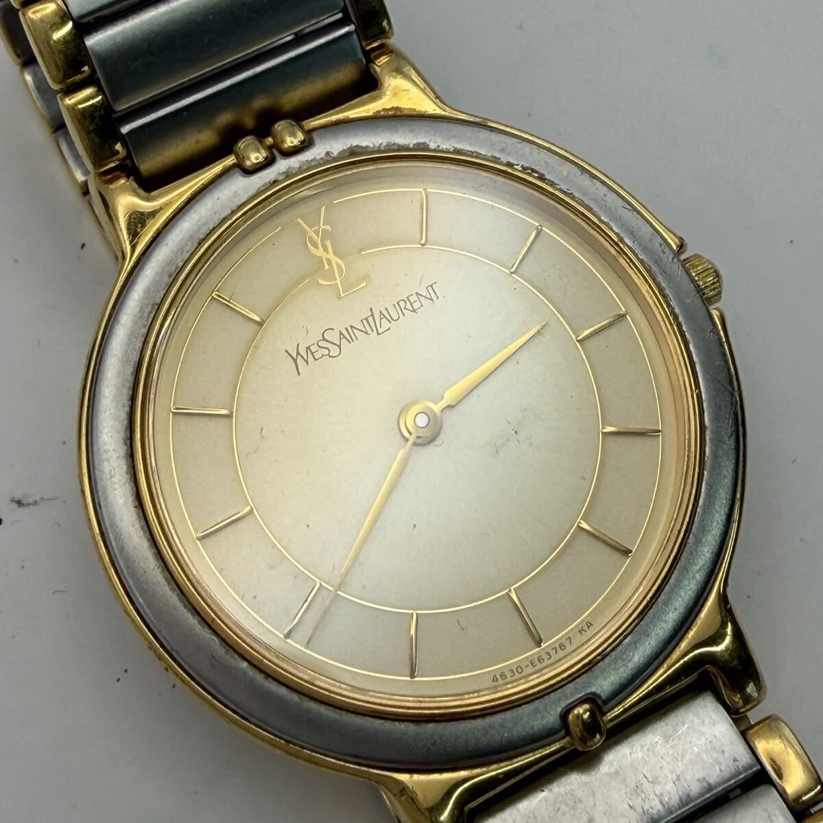 【1円〜】イヴ・サンローラン 腕時計 レディース 00s 4620-E62267 YSL ゴールド文字盤 クォーツ K306T