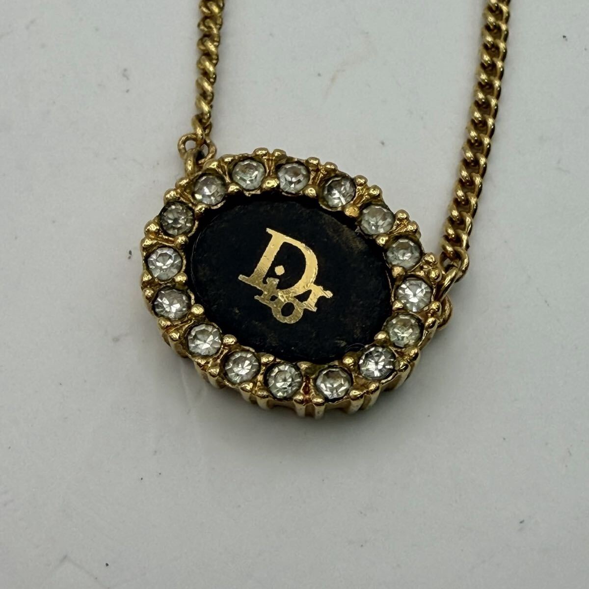 【1円〜】 Christian Dior クリスチャンディオール ネックレス ラインストーン ゴールドカラー ロゴ S294T