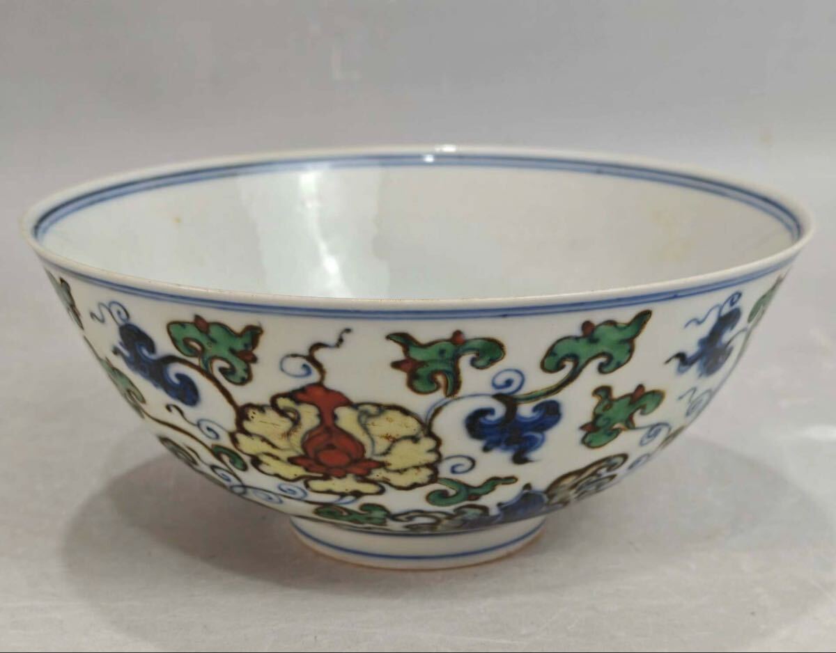 【竹河】中国古美術 明時代 斗彩 茶碗 時代物 唐物 古玩 骨董 藏出 置物 骨董品 当時物 置物 h8