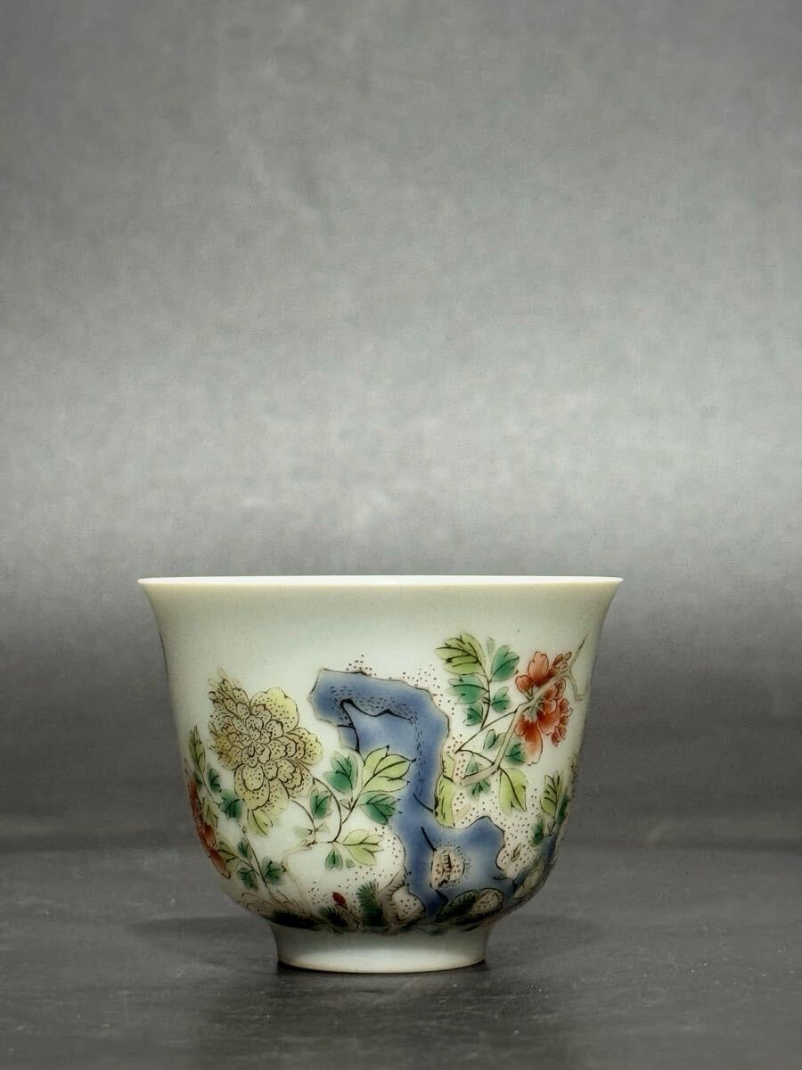 【竹河】中国古美術 清時代 五彩 茶碗 杯 時代物 唐物 古玩 骨董 藏出 置物 骨董品 当時物 置物 w9