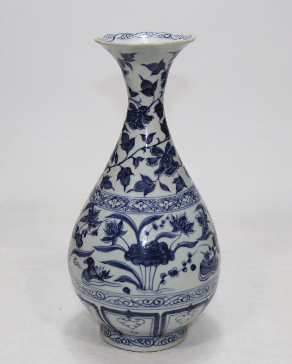 【竹河】中国古美術 元時代 青花 花瓶 時代物 唐物 古玩 骨董 藏出 置物 骨董品 当時物 置物 w12