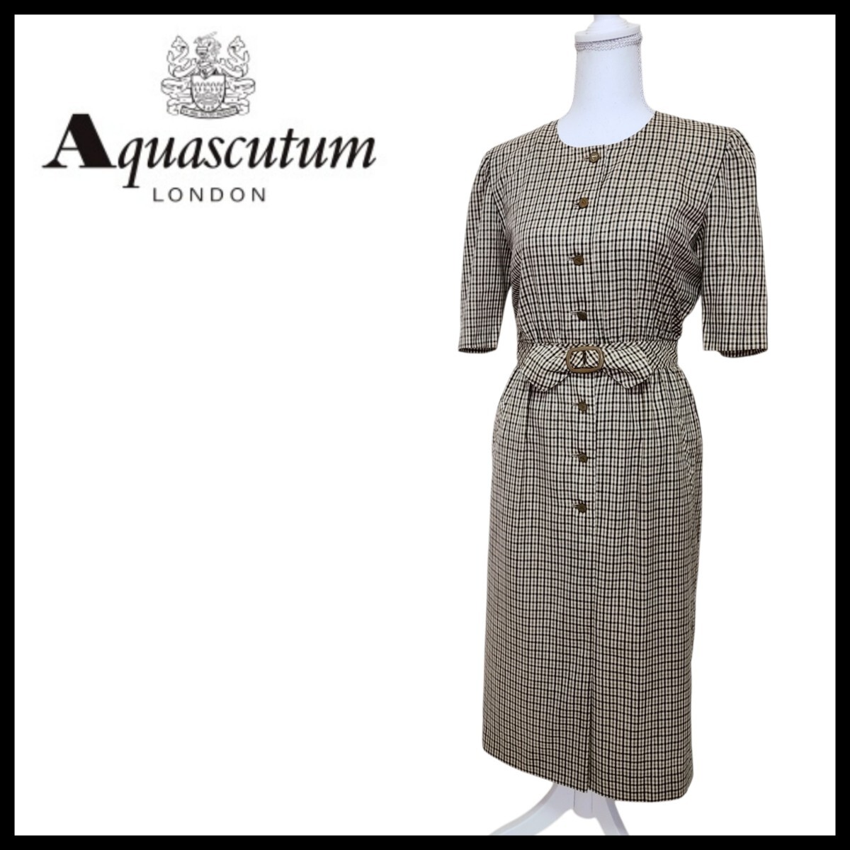 【美品】Aquascutum アクアスキュータム クラブチェック 総柄 ヴィンテージ シャツワンピース 