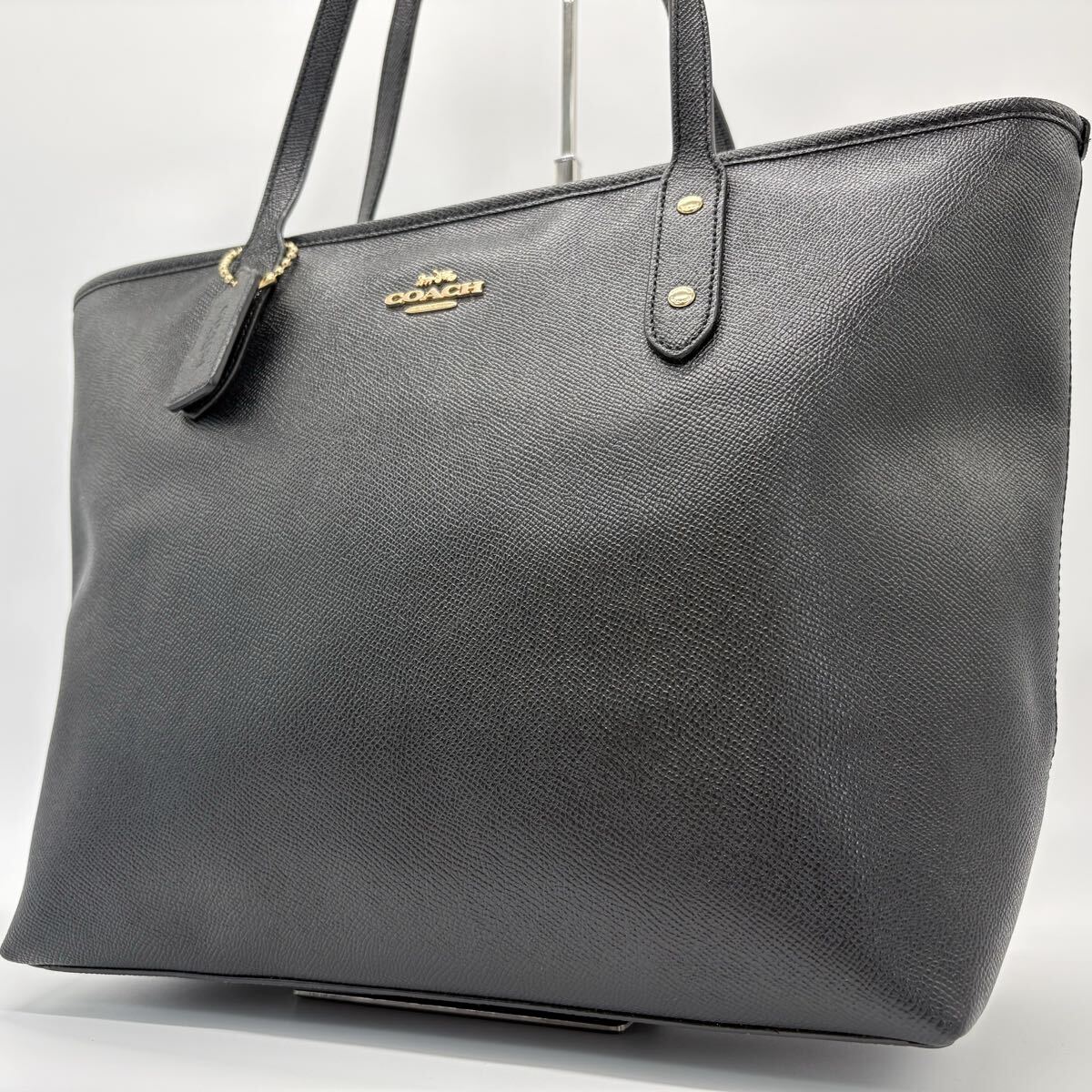 美品/A4収納/肩掛け COACH コーチ トートバッグ ビジネスバッグ 大容量 レザー 本革 シティ PC収納可 ロゴ金具 メンズ ブラック 黒