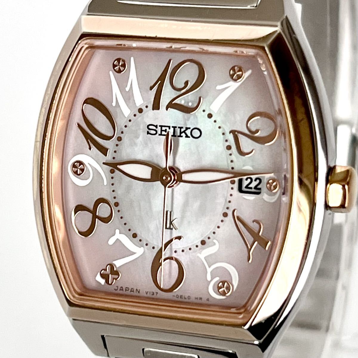 【稼働】磨き済み セイコー SEIKO ルキア LUKIA レディース 腕時計 ソーラー 美品 シェル文字盤 ゴールド s2355