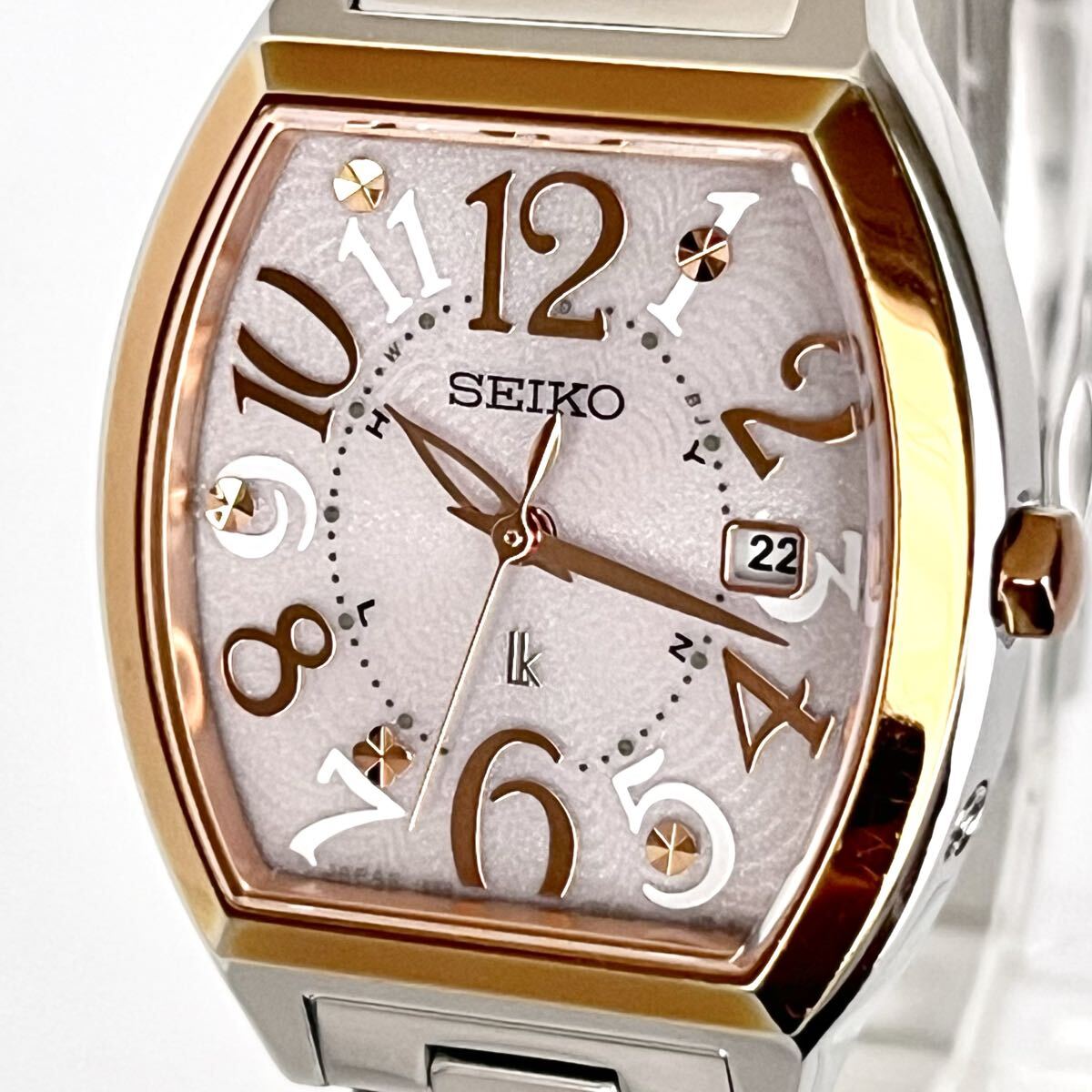 【稼働】磨き済み セイコー SEIKO ルキア LUKIA レディース 腕時計 電波ソーラー 美品 ピンクシルバー文字盤 ゴールド s2367
