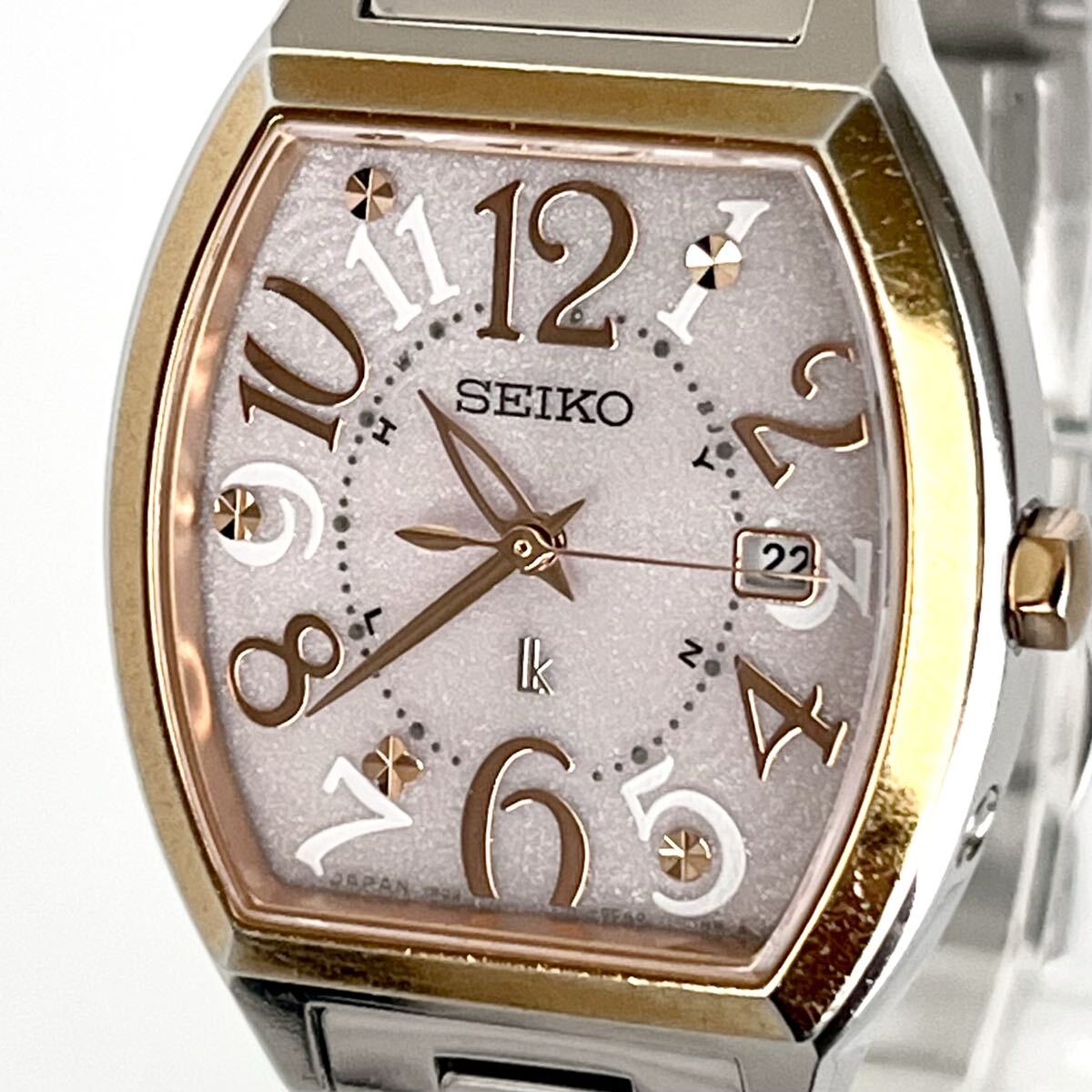 【稼働】磨き済み セイコー SEIKO ルキア LUKIA レディース 腕時計 電波ソーラー 美品 ピンクシルバー文字盤 ゴールド s2360