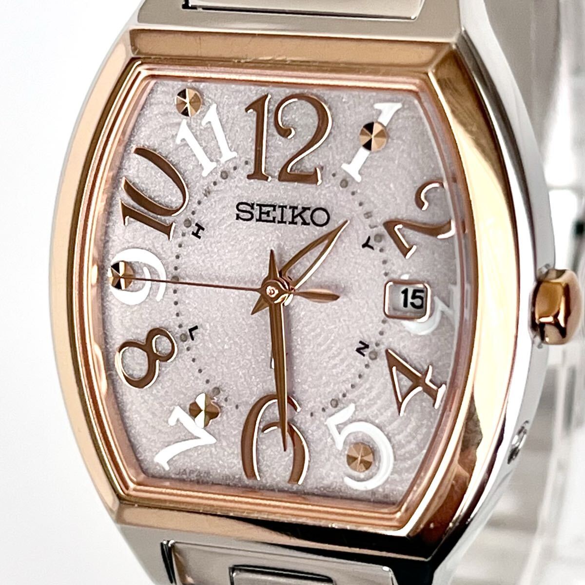 【稼働】磨き済み セイコー SEIKO ルキア LUKIA レディース 腕時計 電波ソーラー 美品 ピンクシルバー文字盤 ゴールド s2369