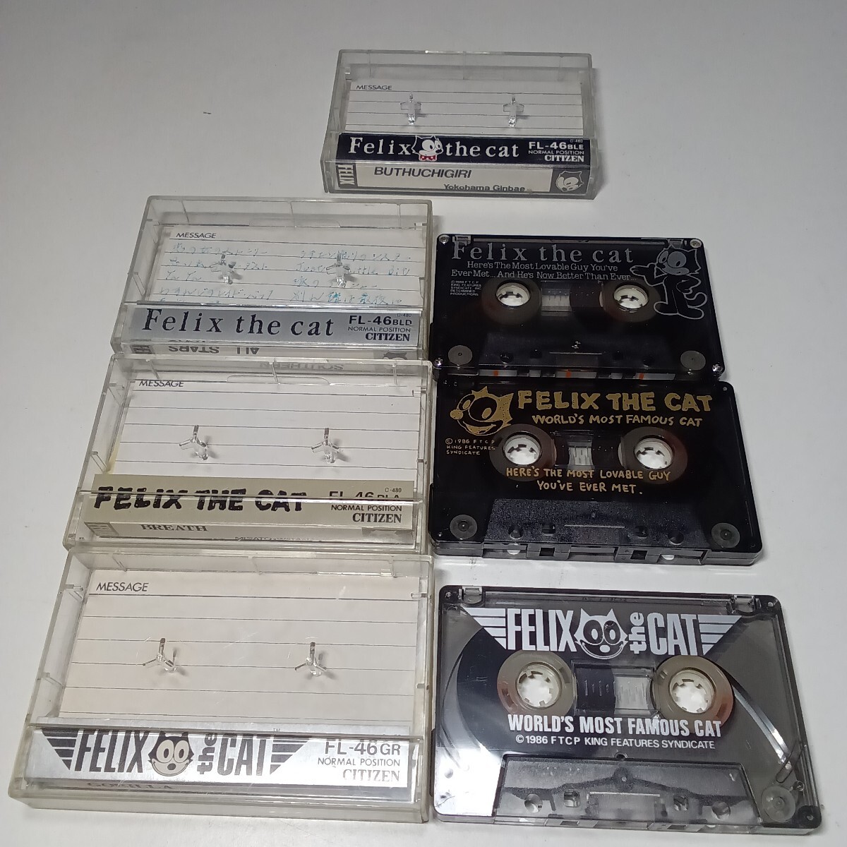 　使用済　カセットテープ　FELIX THE CAT フィリクス FL−46GR BLA BLD CITIZEN　シチズン　　3本セット　1はケースのみ　中古品現状渡し